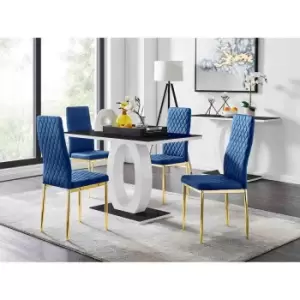 Image of Furniture Box Giovani 4 Black Dining Table and 4 Navy Velvet Milan Gold Leg Chairs