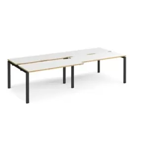 Image of Bench Desk 4 Person Rectangular Desks 2800mm With Sliding Tops White/Oak Tops With Black Frames 1200mm Depth Adapt