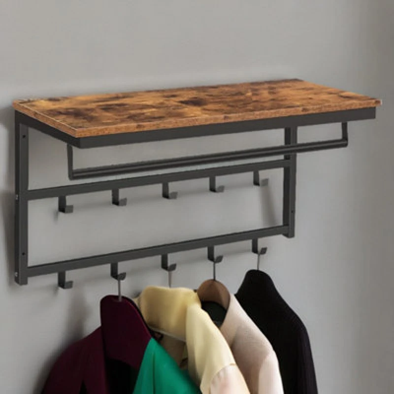 Image of Rafaelo Mobilia Wall-Mounted, Coat Hook With 10 Hooks And Shelf