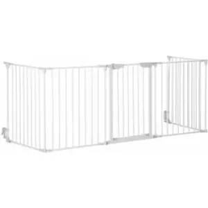 Image of Pet Safety Gate 5-Panel Playpen Fireplace Metal Fence White - Pawhut