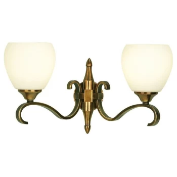 Image of Interiors 1900 Lighting - Interiors Columbia Brass - 2 Light Indoor Twin Wall Light Antique Brass with Opal Glass, E14