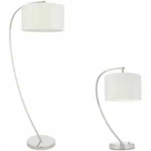 Image of Loops - Standing Floor & Table Lamp Set Bright Nickel & White Shade Curved Stem Light