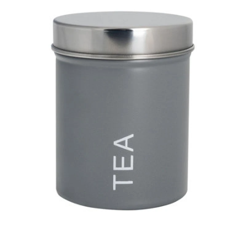 Image of Harbour Housewares Kitchen Tea Canister - Grey - Round Metal Storage Caddy Tin Jar