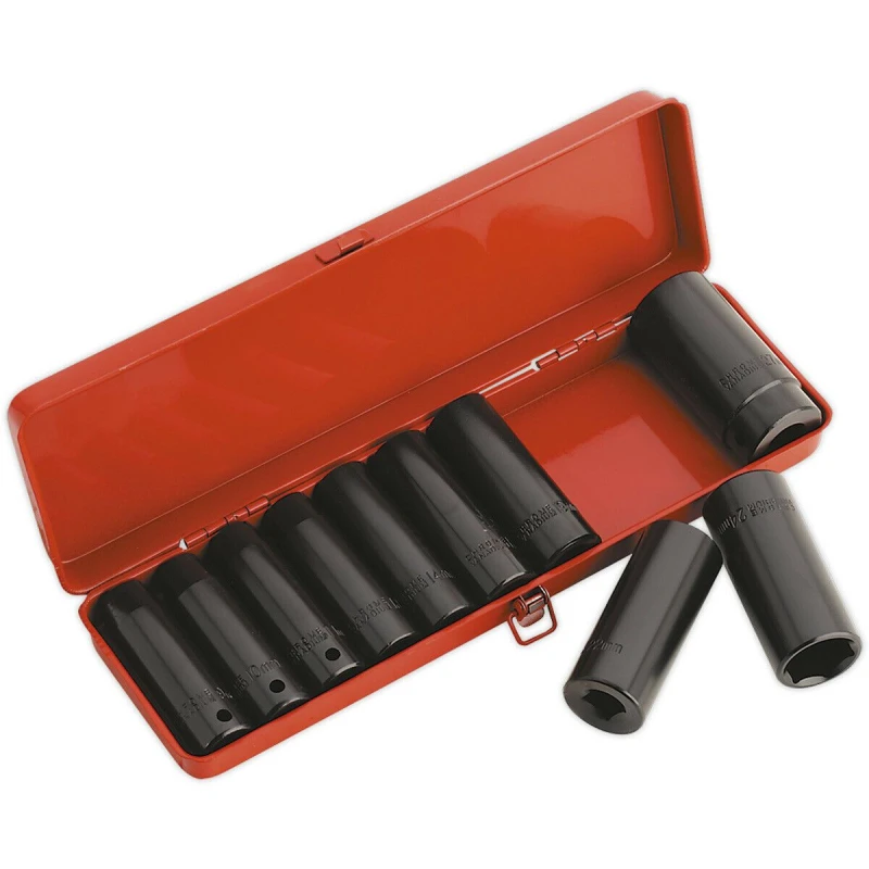 Image of Loops 10 Piece Impact Socket Set - 1/2" Sq Drive - Deep Sockets - Corrosion Resistant Multi