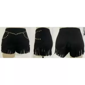 Image of Missguided Faux Suede Fringe Studded Shorts - Black