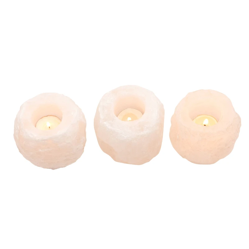 Image of Serenity Set Of 3 Natural White Rock Salt Tealight Holders White Unisex