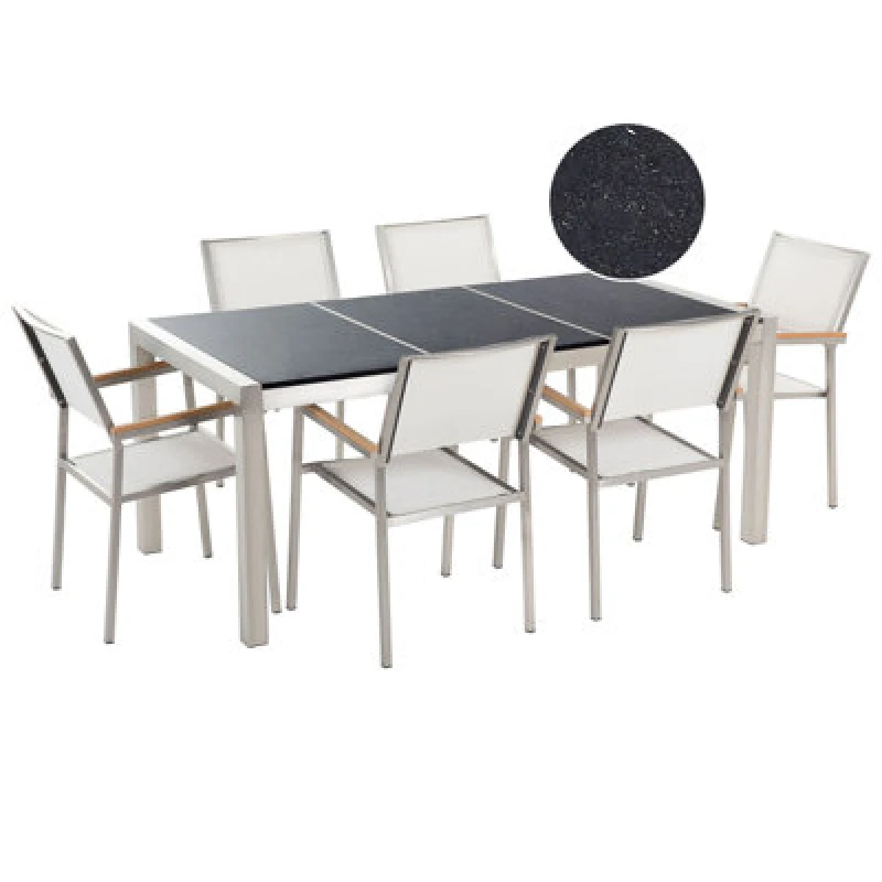Image of Beliani Garden Dining Set 6 Seater Grosseto Triple Plate Granite Polished Black/ White