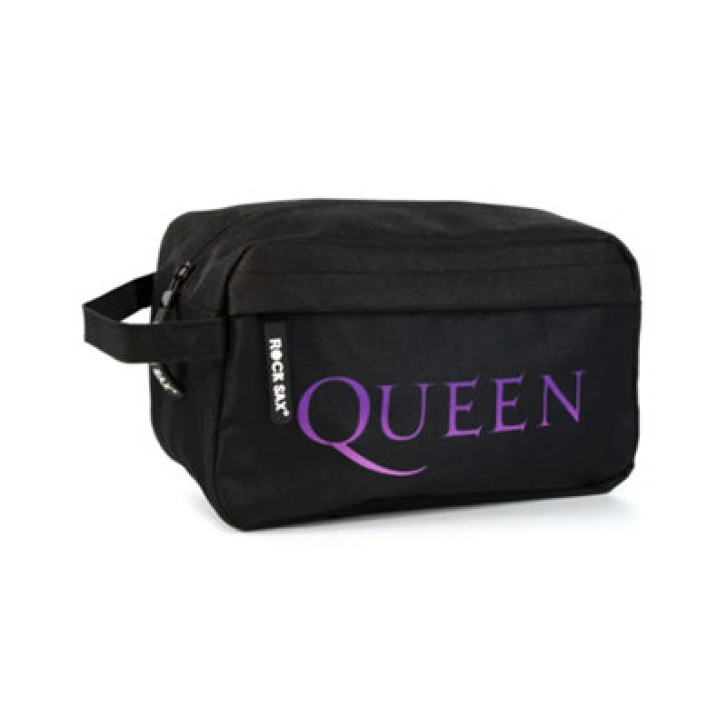 Image of Vanilla Underground Rock Sax Unisex Black Queen Band Logo Wash And Toiletry Bag (One Size)