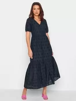 Image of Long Tall Sally Tall V Neck Broderie Dress - Navy, Blue, Size 16, Women