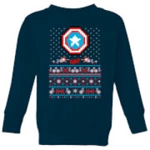 Image of Marvel Avengers Captain America Pixel Art Kids Christmas Sweatshirt - Navy - 9-10 Years