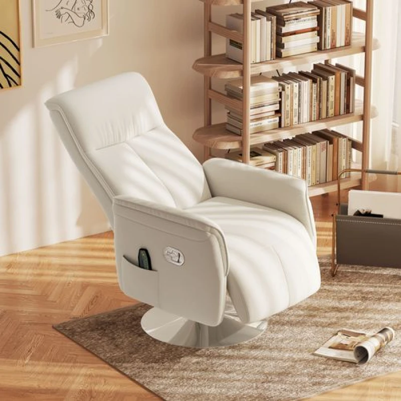 Image of HOMCOM Massage Reclining Chair with Adjustable Backrest, Cream White Cream