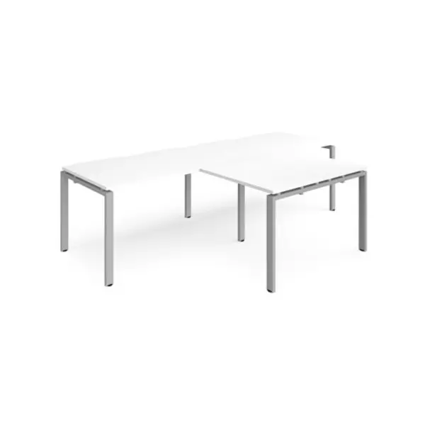 Image of Adapt Bench Desk 2 Person With Return Desks 2800mm White Tops With Silver Frames Adapt White ER2888-S-WH