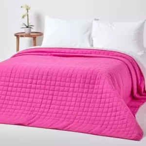 Image of Cotton Quilted Reversible Bedspread Pink & Cerise, 150 x 200cm - Pink - Homescapes