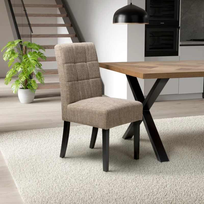 Image of 2 x Moseley Stitched Waffle Tweed Oatmeal Dining Chairs With Black Legs, Cream 007-03-11-01-01