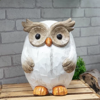 Image of Country Living Carved Wood Effect Garden Ornament - Owl