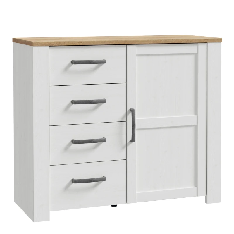 Image of Furniture To Go Bohol 1 Door 4 Drawer Chest in Riviera Oak/White in White White Unisex