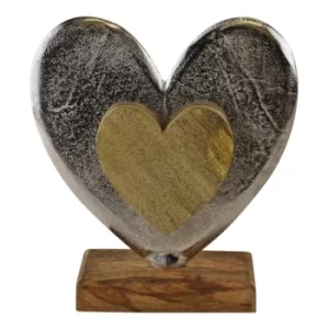 Image of Large Metal and Wood Standing Heart Decoration