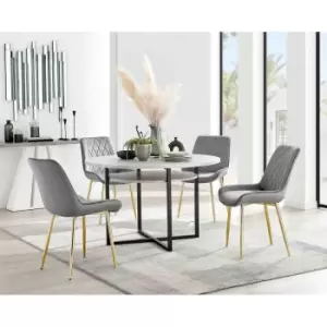 Image of Furniture Box Adley Grey Concrete Effect Storage Dining Table and 4 Grey Pesaro Gold Leg Chairs