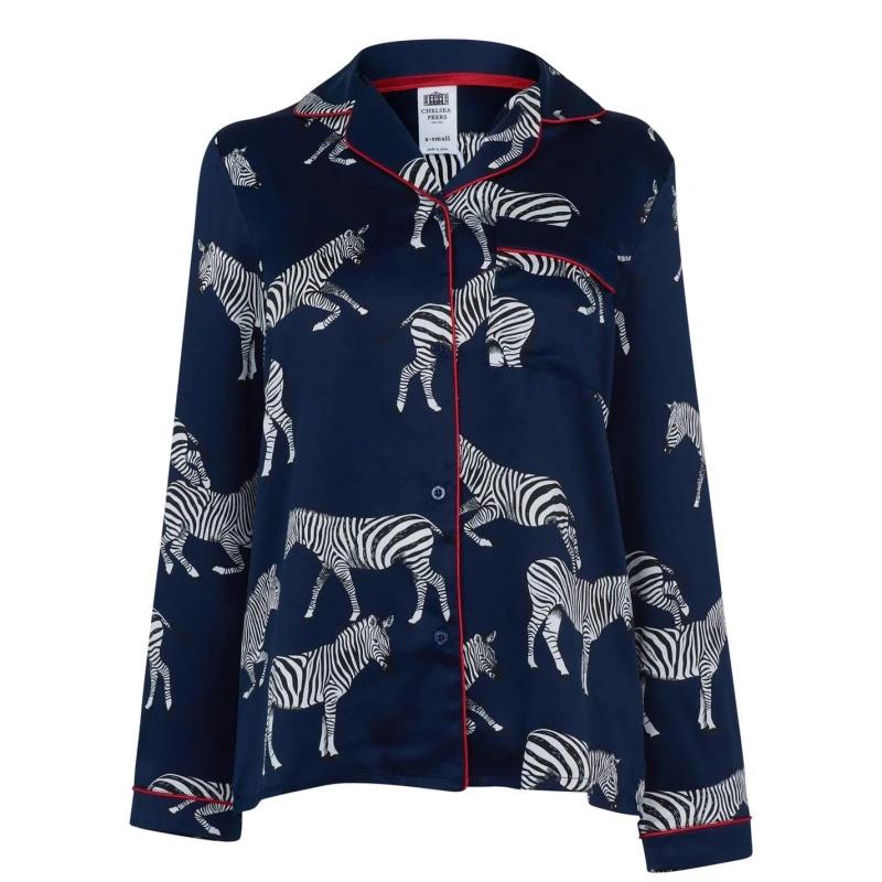 Image of Chelsea Peers Satin Button Up Pyjama Set - Blue Blue 12