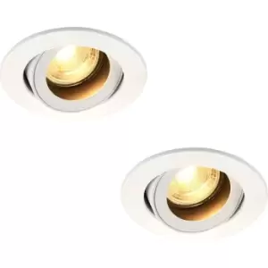 Image of 2 PACK Recessed Tiltable Ceiling Downlight - 50W GU10 Reflector - Matt White