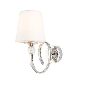 Image of 1 Light Candle Wall Light Polished Nickel Plate, Vintage White Silk Shade, E14