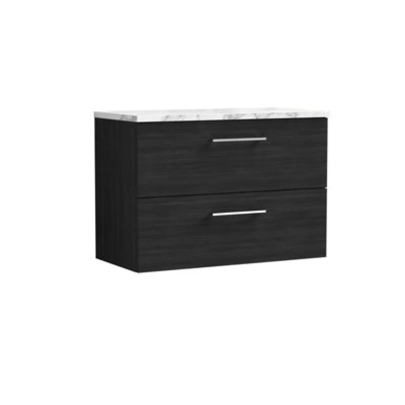 Image of Nuie Arno Wall Hung 2-Drawer Vanity Unit With Laminate Worktop In Black Woodgrain