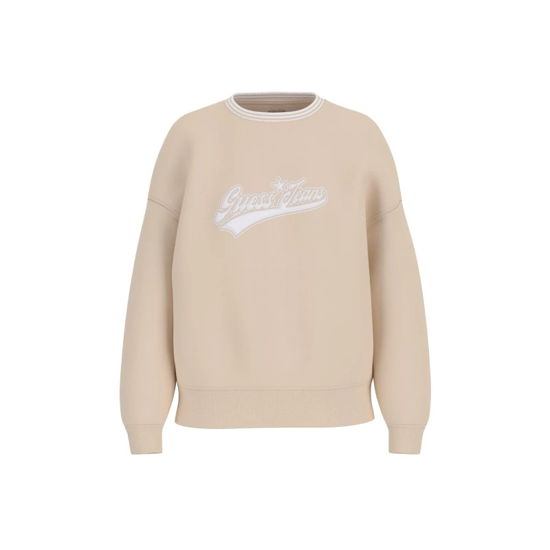 Image of Guess Womens Star Cotton Crew Sweatshirt Biscotti female 8 (XS)