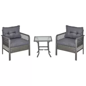 Image of Outsunny 3 Pieces Patio Pe Rattan Bistro Set W/ Armchairs Tempered Glass Table