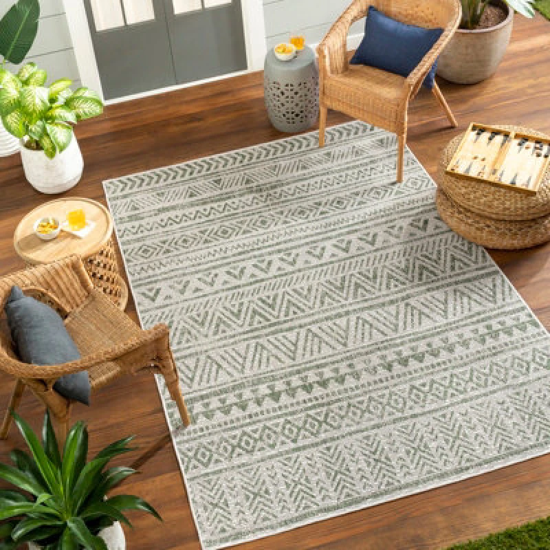 Image of Livabliss In- & Outdoor Global Moss Green Diksha Area Rug 200 X 275cm - Easy To Clean, Perfect For Patio, Balcony, Kitchen Or Dining Room