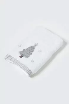 Image of Silver Christmas Tree Embroidered 100% Cotton Hand Towel