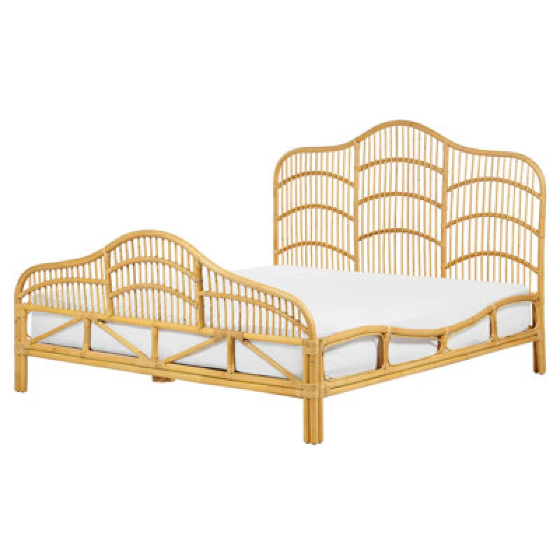 Image of Beliani Bed Rattan Domeyrot 160 X 200 Cm (Eu King Size) Light Brown