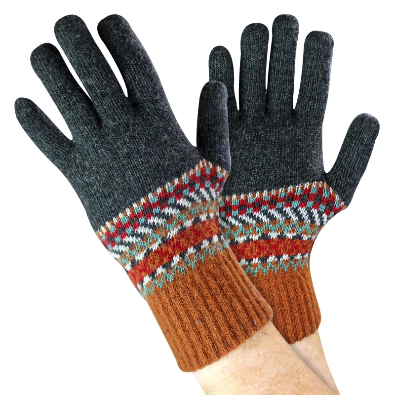 Image of Sock Snob Sock Snob Men Wool Gloves Winter Cute Fairisle Gloves for Cold Weather in Burnt Orange Burnt Orange One Size Male 5056632628667