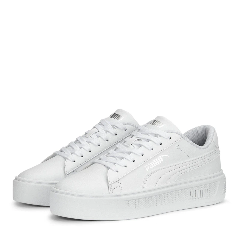 Image of Puma Womens Smash Platform Low-Top Trainers White/Silver female 4.5 (37.5)