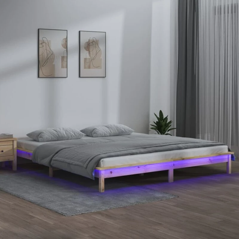 Image of vidaXL LED Bed Frame 120x190cm Small Double Solid Wood, Brown 820641