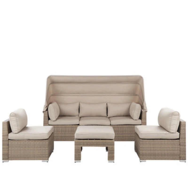 Image of Beliani Garden Lounge Set With Table 5 Seater Coccolia Modular Pe Rattan Beige