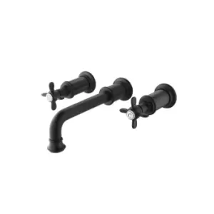Image of Wall Mounted Black Double Lever Basin Mixer Tap - Camden