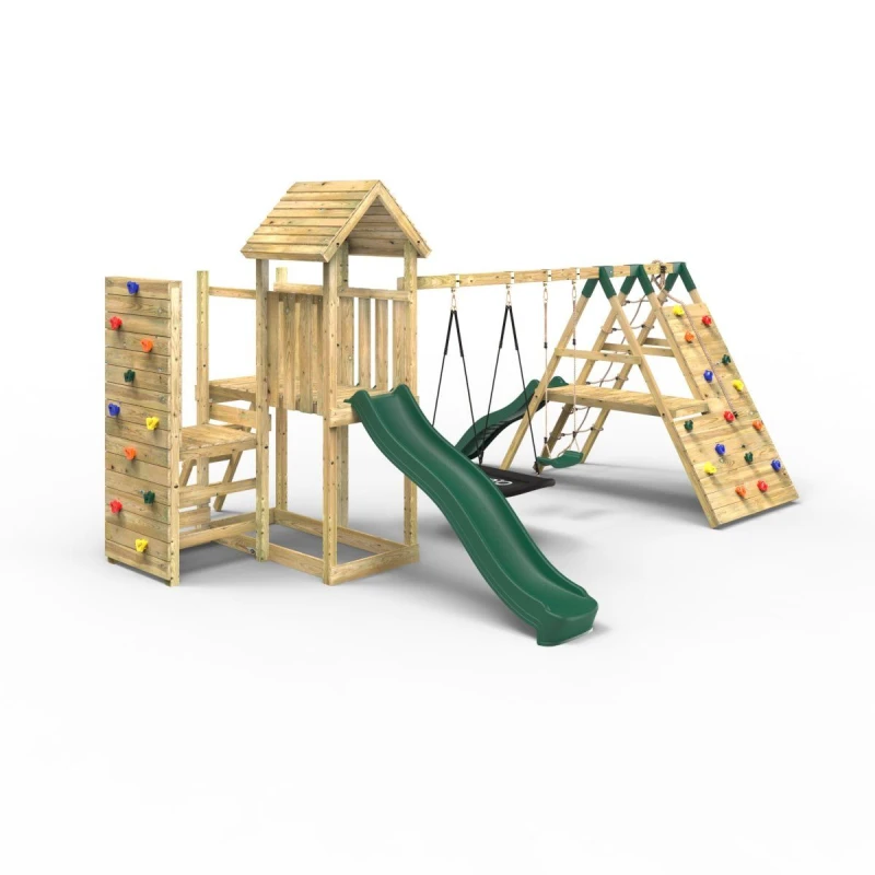 Image of OutdoorToys Extended Tower Wooden Climbing Frame with Swings & Slide - Montana in Beige Beige Unisex