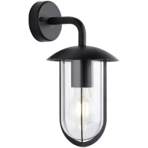 Image of Textured Black Outdoor Wall Light - Clear Shade - Classic Exterior Light Fitting