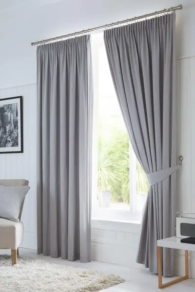 Image of Fusion 'Dijon' Thermal and Blackout Fully Lined Pencil Pleat Curtains Silver