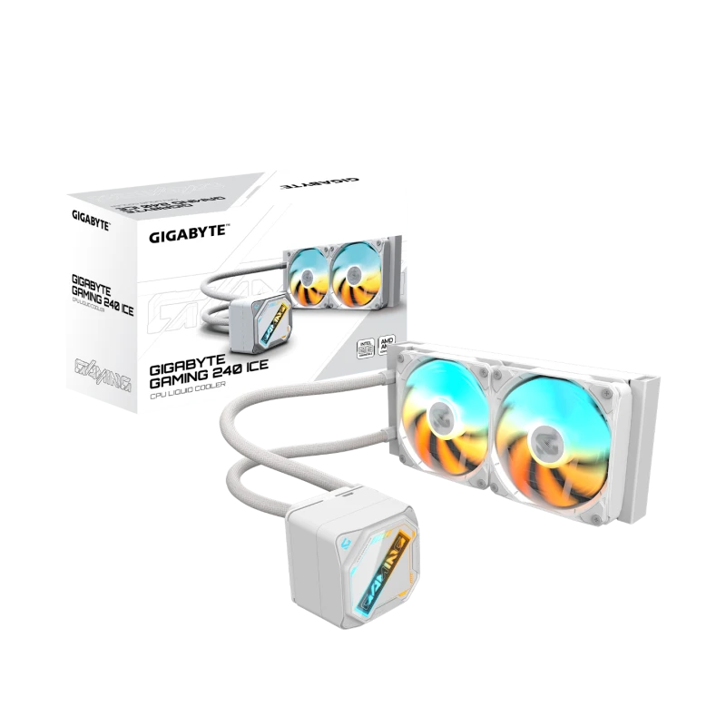 Image of Gigabyte GAMING 240 All-in-One Liquid CPU Cooler with 240mm Radiator, Dual ARGB PWM Fans & High-Performance Pump - White - GP-Gigabyte GME 240I
