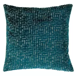 Image of Delphi Velvet Jacquard Cushion Teal, Teal / 45 x 45cm / Feather Filled