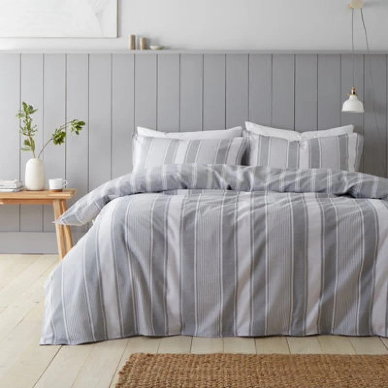 Image of Bianca Ticking Stripe Brushed Cotton Duvet Cover and Pillowcase Set