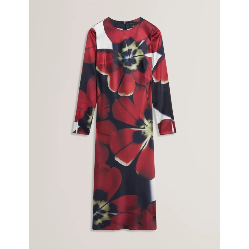 Image of Ted Baker Womens Long Sleeve Print Tea Dress Navy female 8 (XS)