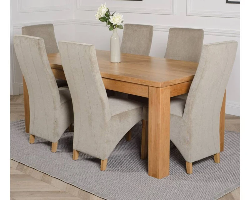 Image of Thats Furniture Dakot 182 x 92cm Oak Large Dining Table & 6 Lola Fabric Chairs in Grey Size: 182 x 92cm Grey Unisex 182 x 92 cm