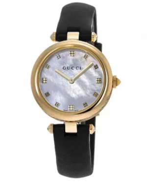 Image of Gucci Diamantissima Diamond Mother of Pearl Dial Leather Strap Womens Watch YA141404 YA141404