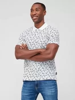 Image of Ted Baker Fassett Printed Polo Shirt, Ecru, Size 2, Men