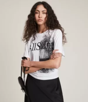 Image of AllSaints Womens Kielder Boyfriend T-Shirt, Optic White, Size: L