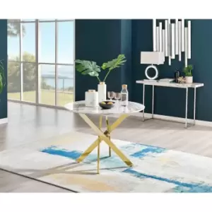 Image of Furniture Box Novara 100cm White Marble Table - Gold