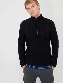 Image of Superdry Jacob Textured 1/4 Zip Jumper - Navy Size M Men