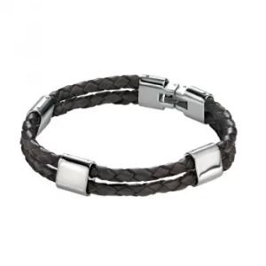 Image of Mens Fred Bennett Stainless Steel Brown Leather Bracelet